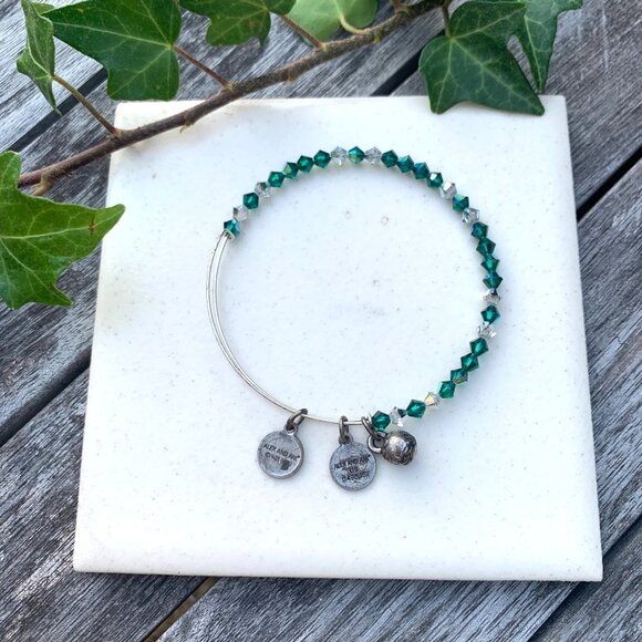 Alex and Ani – Slytherin Set in Stone Green Beaded Bangle Silver Finish - Picture 2 of 3